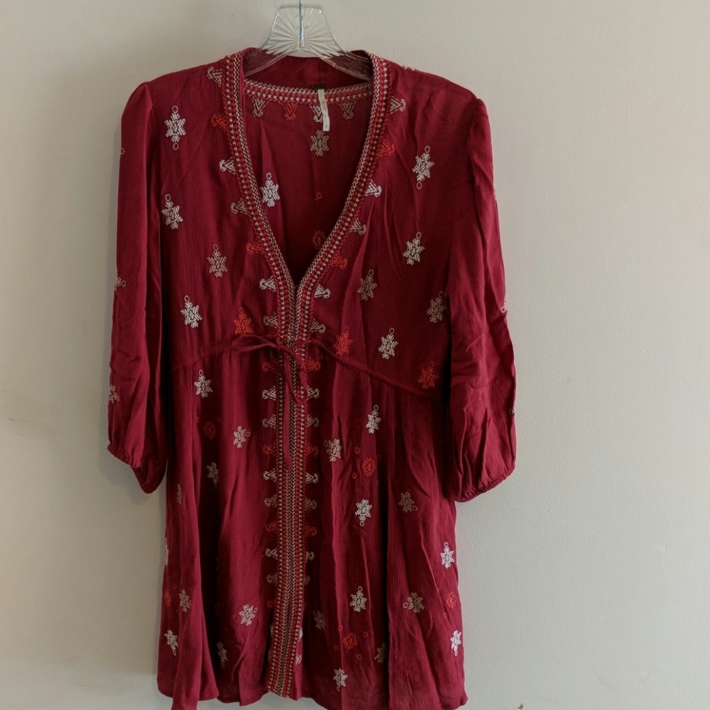 Free People embroidered red tunic/dress